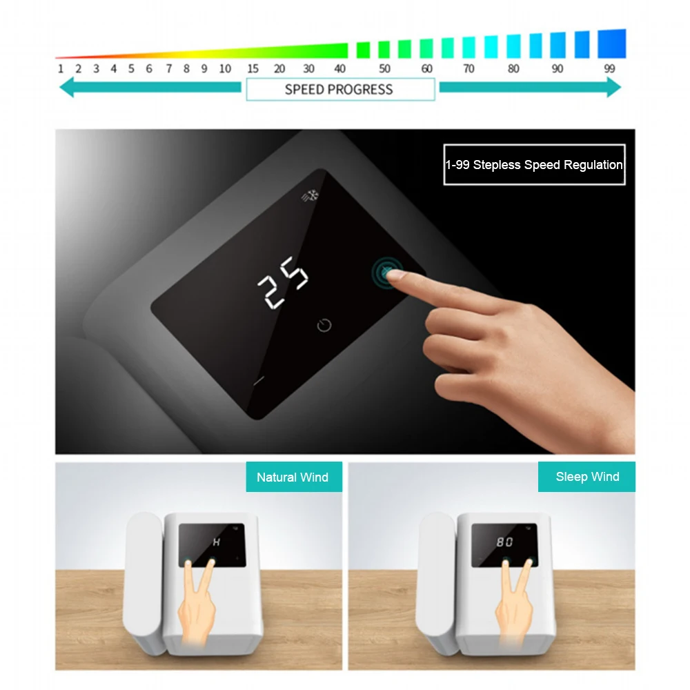 Вентилятор воздушного охлаждения, мини-Кондиционер Портативный для дома, многофункциональный с сенсорным экраном, с 99 скоростями, USB-вентилятор для путешествий