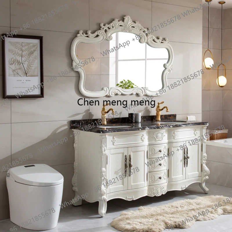 

XHSH 60 inch Black Bathroom Vanity Double Sink European Bathroom Cabinet Nordic American Red Oak Marble Dual Washbasin Facial