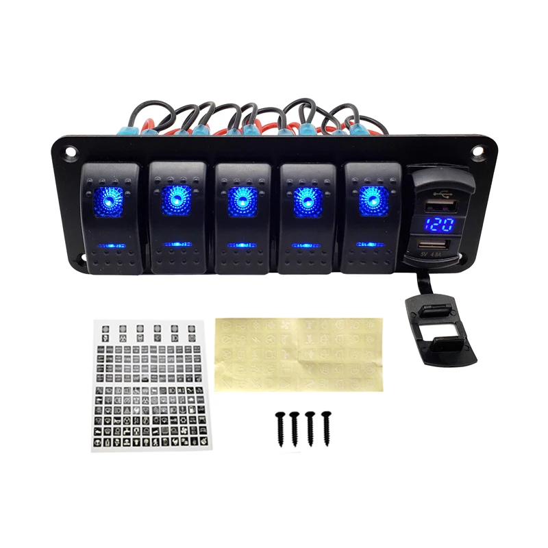 Auto Led Rocker Switch Panel Met Digitale Voltmeter Dual Usb-poort 12V Outlet Dual Usb Opladen Switch Panel Voor auto Marine Boot