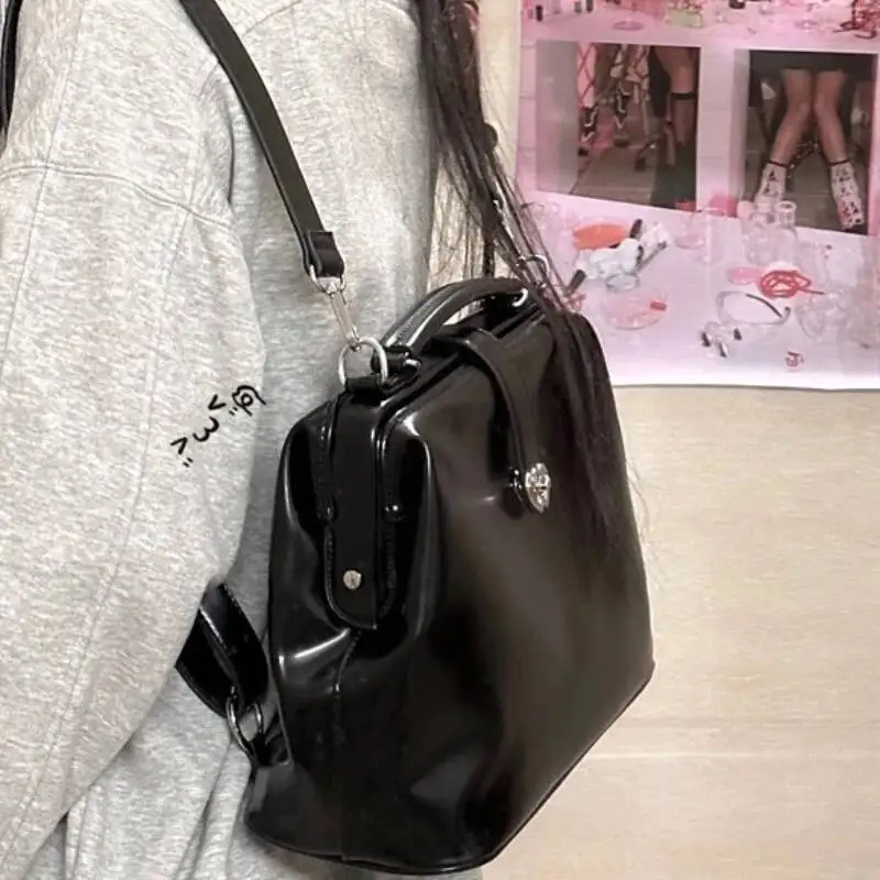 Pu レザー Y2k シンプルなバックパック女性ストリートヴィンテージプレッピー美的ハンドバッグトレンディな学生すべて一致スクールバッグ