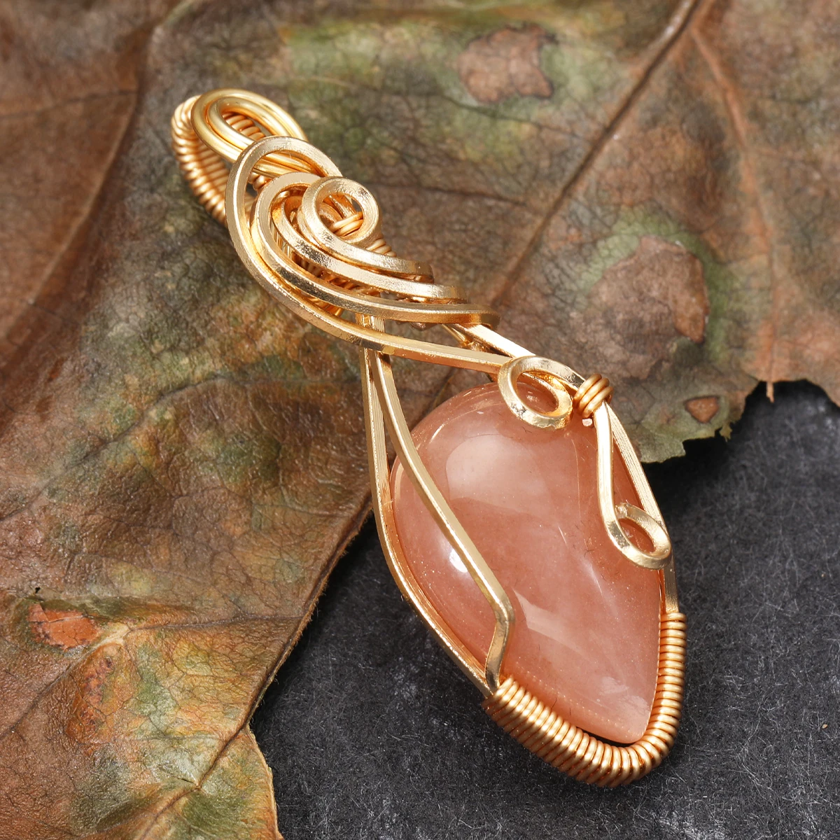 Gemstone Natural Himalayan Sunstone Crystal Perfect Pendant Copper Chain Female Anniversary Day Gift Necklace For Girls