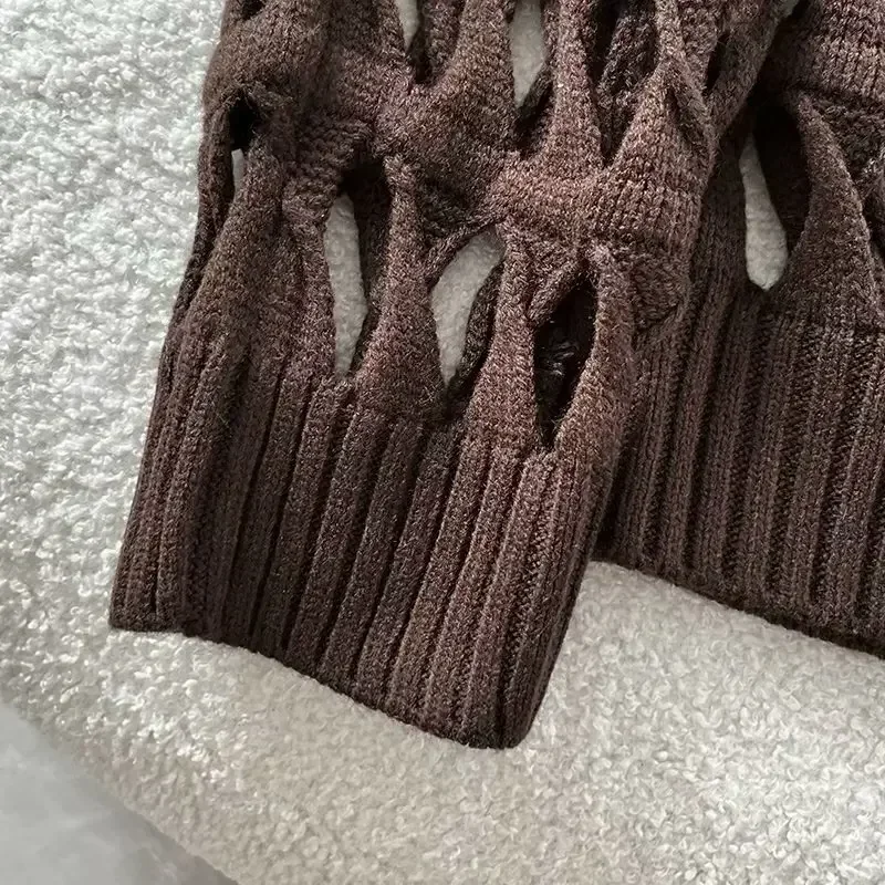 Damen Mode lässig Joker hohl Design Strick pullover Retro Rundhals ausschnitt Langarm weibliche Pullover Chic Top