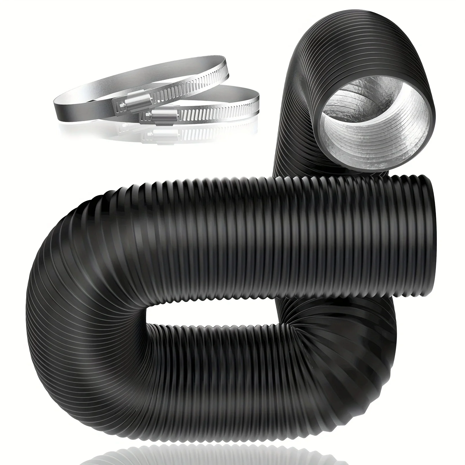 3 Inch x 8 Ft Aluminum Foil Insulated Flexible Duct, Dryer Vent Hose for HVAC Ventilation & Duct Fan Systems, Includes 2 Clamps