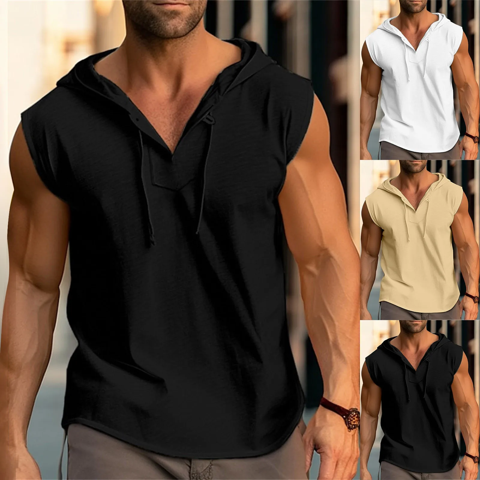 2024 New Fashion Clothing Bodybuilding Muscle Guys Fitness Men Hooded Tank Top Vest Sportswear Sleeveless Shirt Hoodie T Shirt