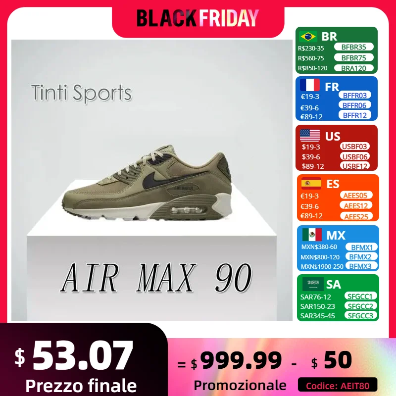 Nike New AIR MAX 90 Low Men's Sneakers Winter Breathable and comfortable casual shoes Anti-slip and wear resistant Green&Brown