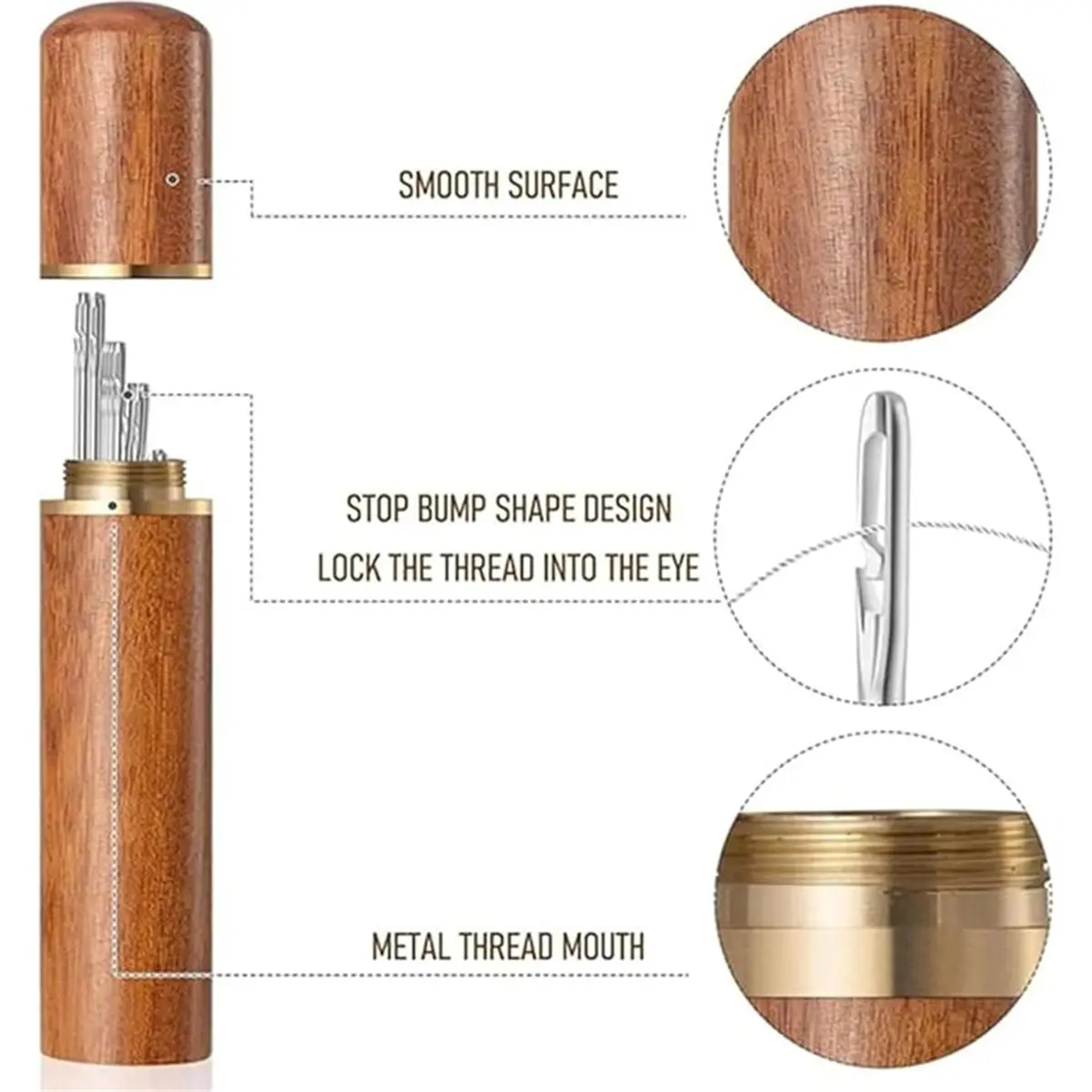 Self Threading Sewing, Embroidery for Hand Sewing, for DIY, Sewing and Mending, Embroidery, with Wood Case