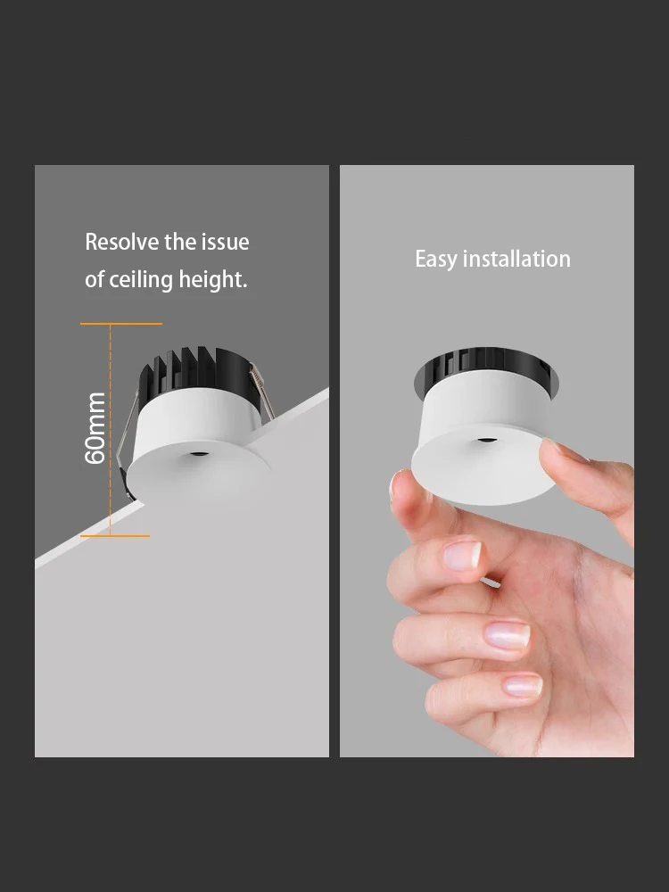 Led Spotlights Curved Surface Small Hole Spot Light Recessed Round Ceiling Lamp Anti Glare COB Foco Opening 35 55 65 75mm Lights