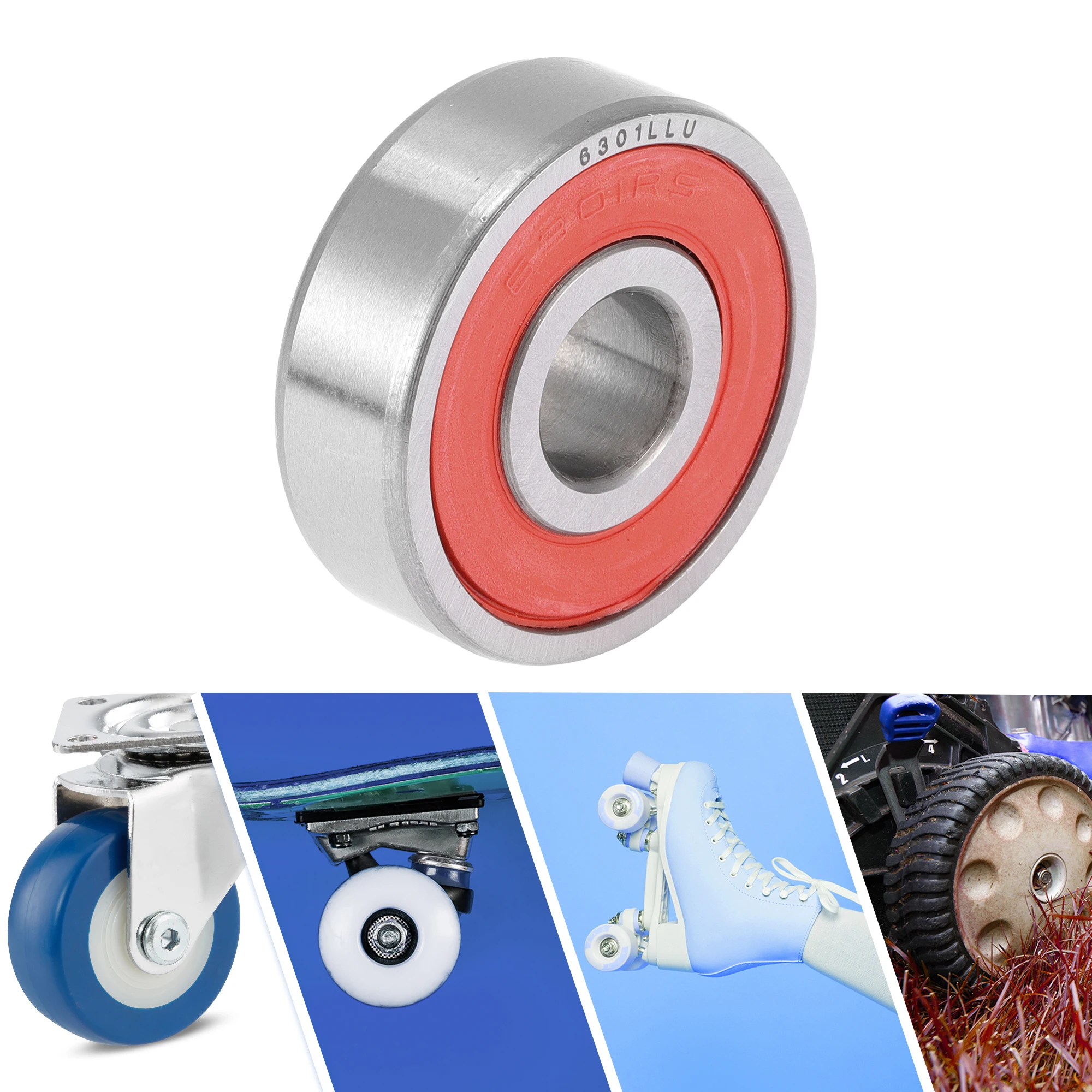 Motoforti 6301LLU Deep Groove Ball Bearings Lubricated Bearings Double Rubber Seal 12x37x12mm Red Silver Tone