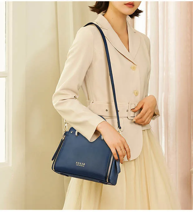 FOXER Split Leather Shoulder Bag Women Top Handle Handbag Female Large Capacity Tote Bag Simple Luxury Crossbody Purse