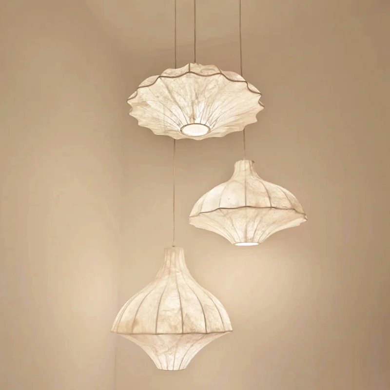 

Nordic Wabi Sabi Silk Led Pendant Lights Living Dining Room Bedroom Home Decor Chandelier Lighting Lustre Hanging Lamps Fixtures