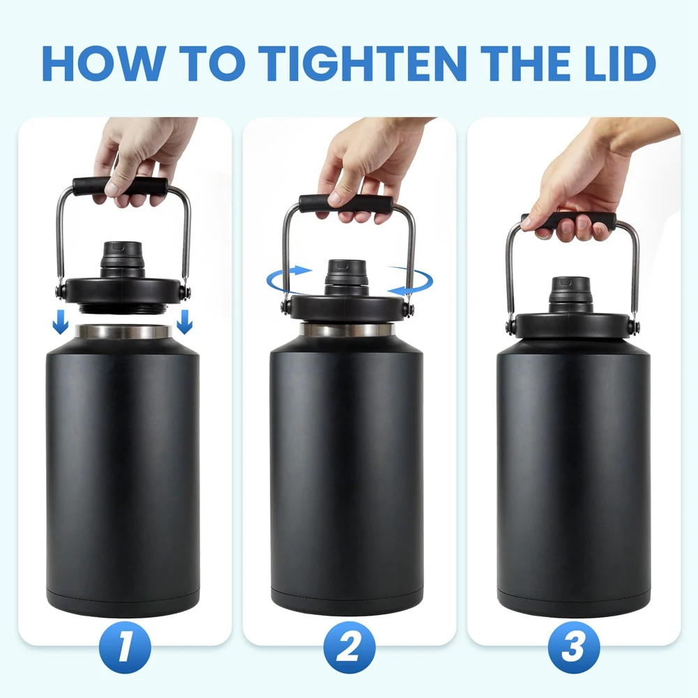 

3800Ml Insulated Water Jug Wide Mouth Stainless Steel Sports Kettle Ideal For Hot & Cold Drinks-B60B