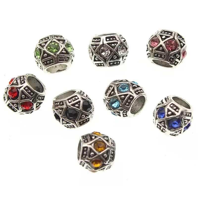 10 Uds. De cuentas con orificio grande de circonita cúbica Micro pavé de diamantes de imitación/bola de Metal, cuentas espaciadoras sueltas para hacer joyería DIY, suministros de accesorios