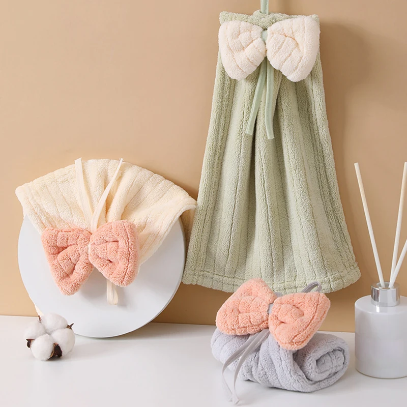 Bowknot Hand Towels Decorative Fingertip Towels Soft Absorbent Dry Hand Towels for Kitchen Bathroom