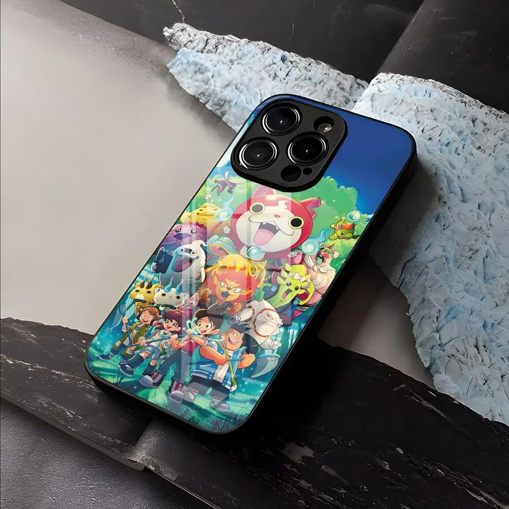 Komasan Buchinyan Y-Yo Kai W-Watch Phone Case For IPhone 17 Air 16 E Pro Max 15 14 13 Mini 12 Pro 11 Max Plus Black Glass Cover