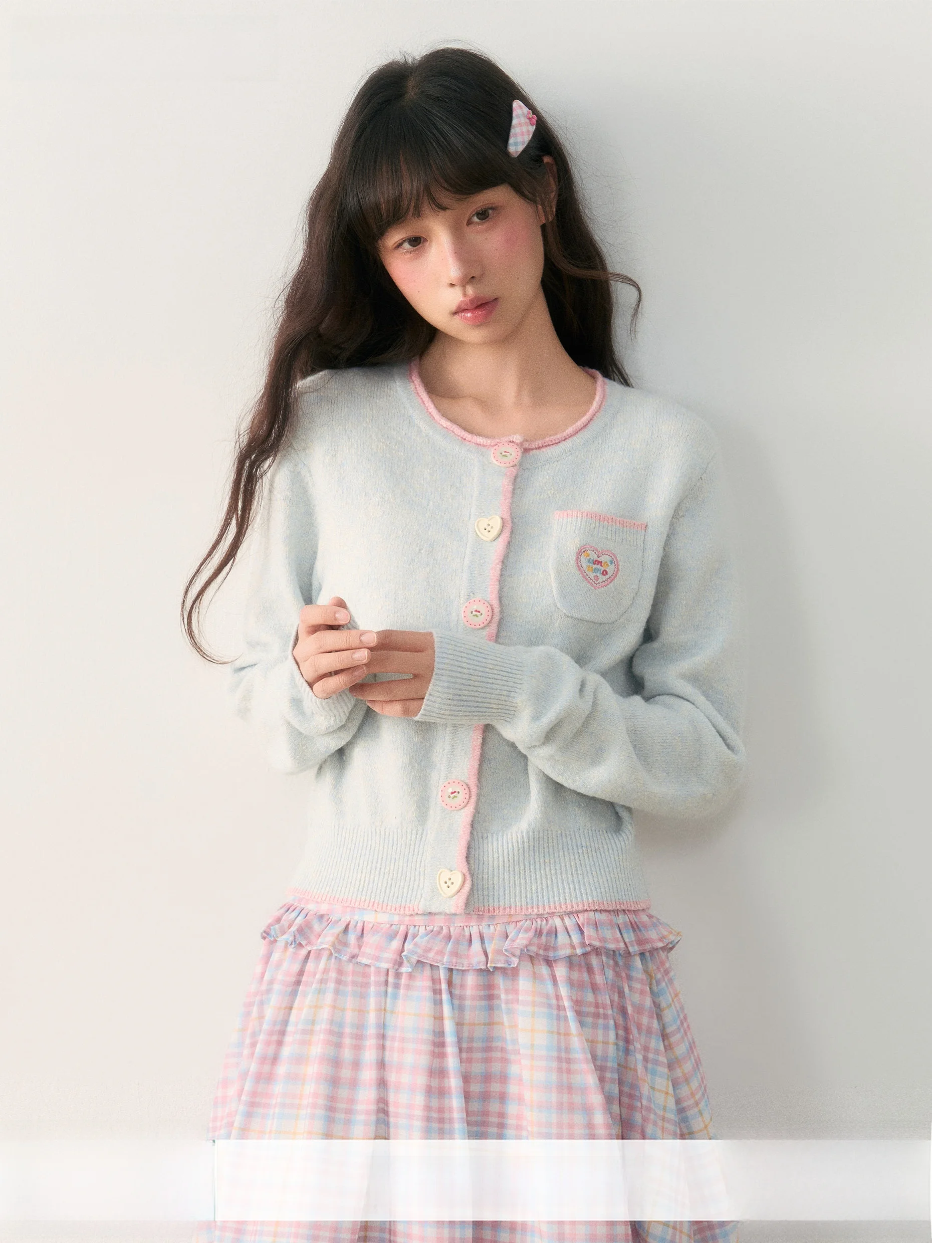 

Umoumo Sweetheart Embroidered ort Jaet Color Blo Loose Sweater Cardigan Wool Polyester Blend Comfortable Casual Sle