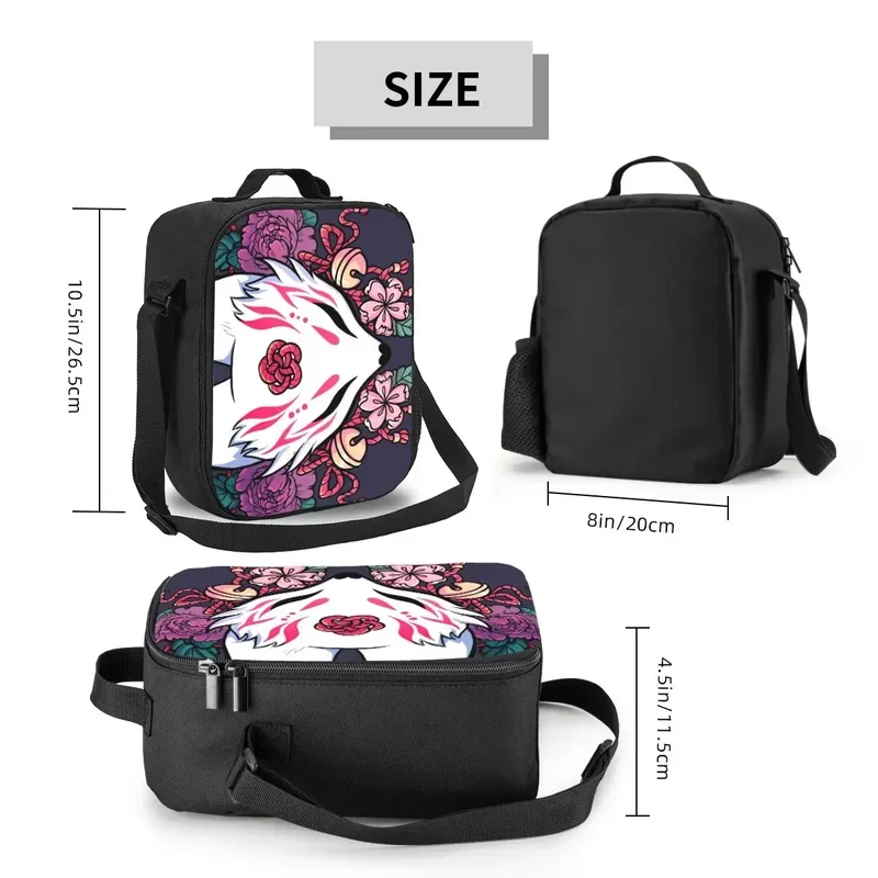 Fox Spirit Kitsune Lunch Bags isolados para piquenique ao ar livre, Kabuki japonês, refrigerador térmico portátil, lancheira para mulheres e crianças