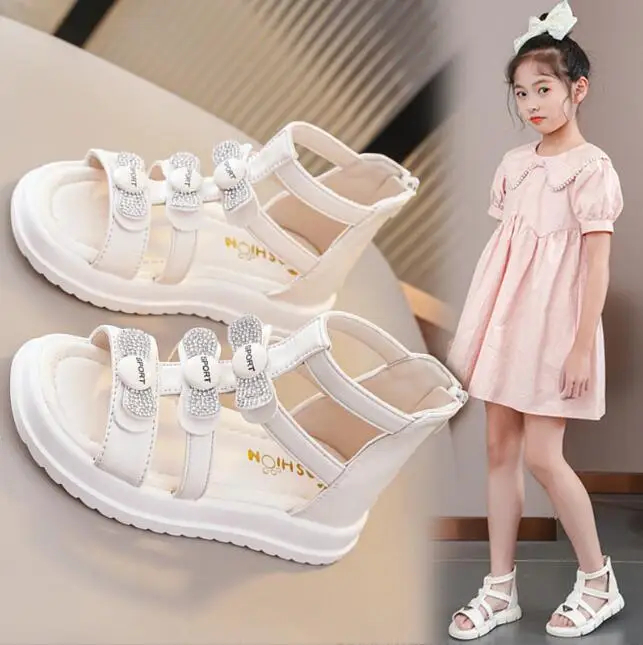 

Girl Sandals Summer Fashion Kids Baby Girls Beach Sandals Bling Rhinestone Princess Single Sandals For Little Girl Leather Shoes