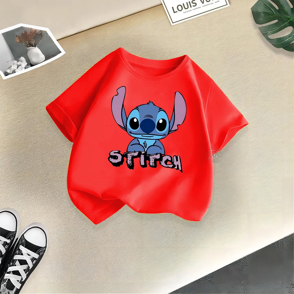 Disney Kids Street Style 100% Cotton T-shirt Stitch Stitch Alphabet Print Teen Comfortable Cotton T-shirt Boys Girls Casual top