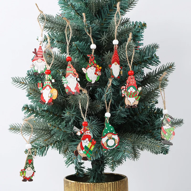 12pcs/set Chrsitmas Wooden Pendants Santa Claus Pendant Hanging Gifts Xmas Tree 2023 Christmas Ornament New Year Party Decor