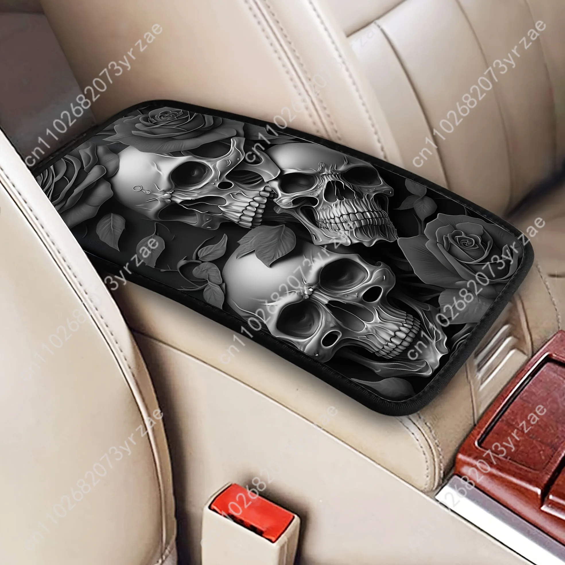 

Rose Skull Universal Car Armrest Cushion High Quality Non-Slip Car Armrest Cover Elastic Straps Car Interior Accessories