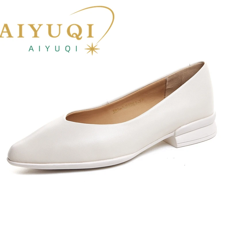 

AIYUQI 2025pointed toe women's shoes large size genuine leather work shoes women's shallow mouth comfortable women's boat shoes