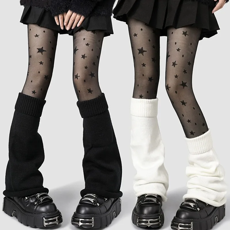 

1/2pairs Japanese Style Knitted Leg Warmers Y2K Bubble Socks Over Knee Thick Loose Footwear Autumn Winter Black White Stockings