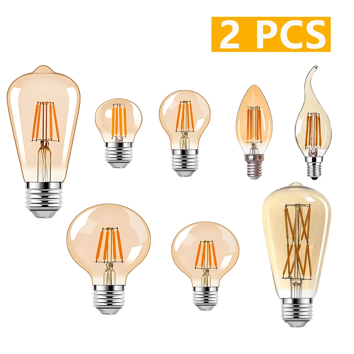 2PCS Gold Tint Retro Edison LED Filament Light Bulb E27 Night Light Bulbs G45 A16 G80 G95 ST64 Warm Home Decoration Vintage Lamp