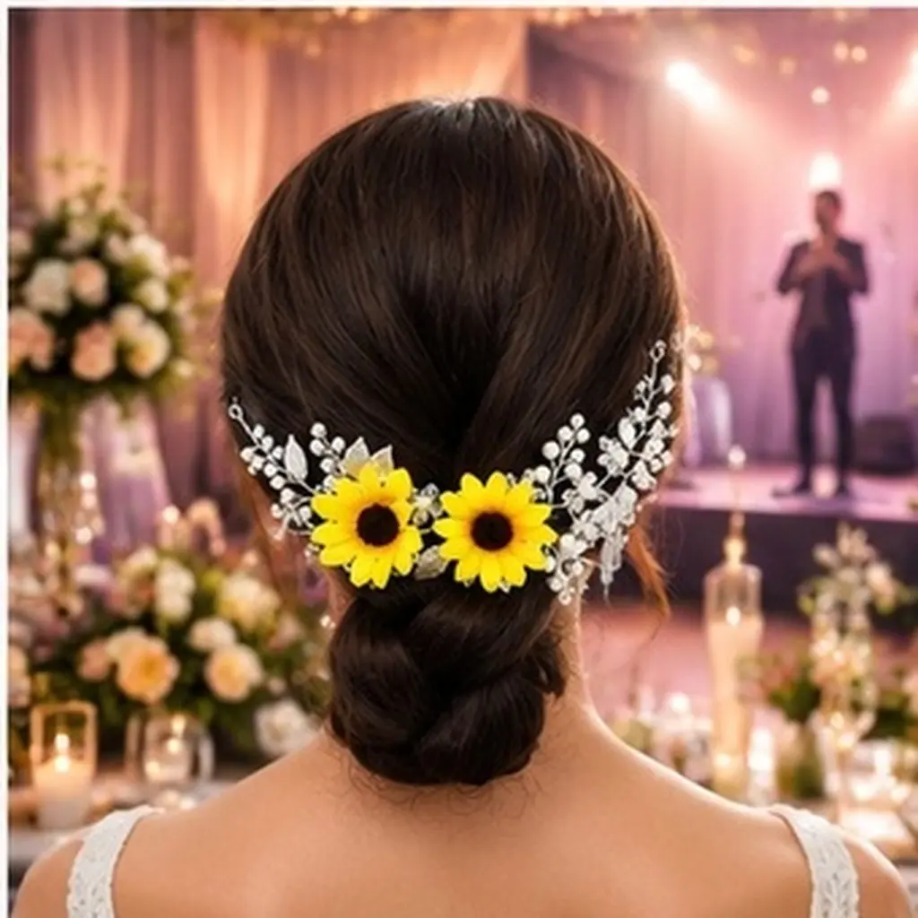 Silver Sunflower Hairband Comfortable Premium Material Lightweight Wedding Party Performance Hairband Non-Slip Stylish Hair