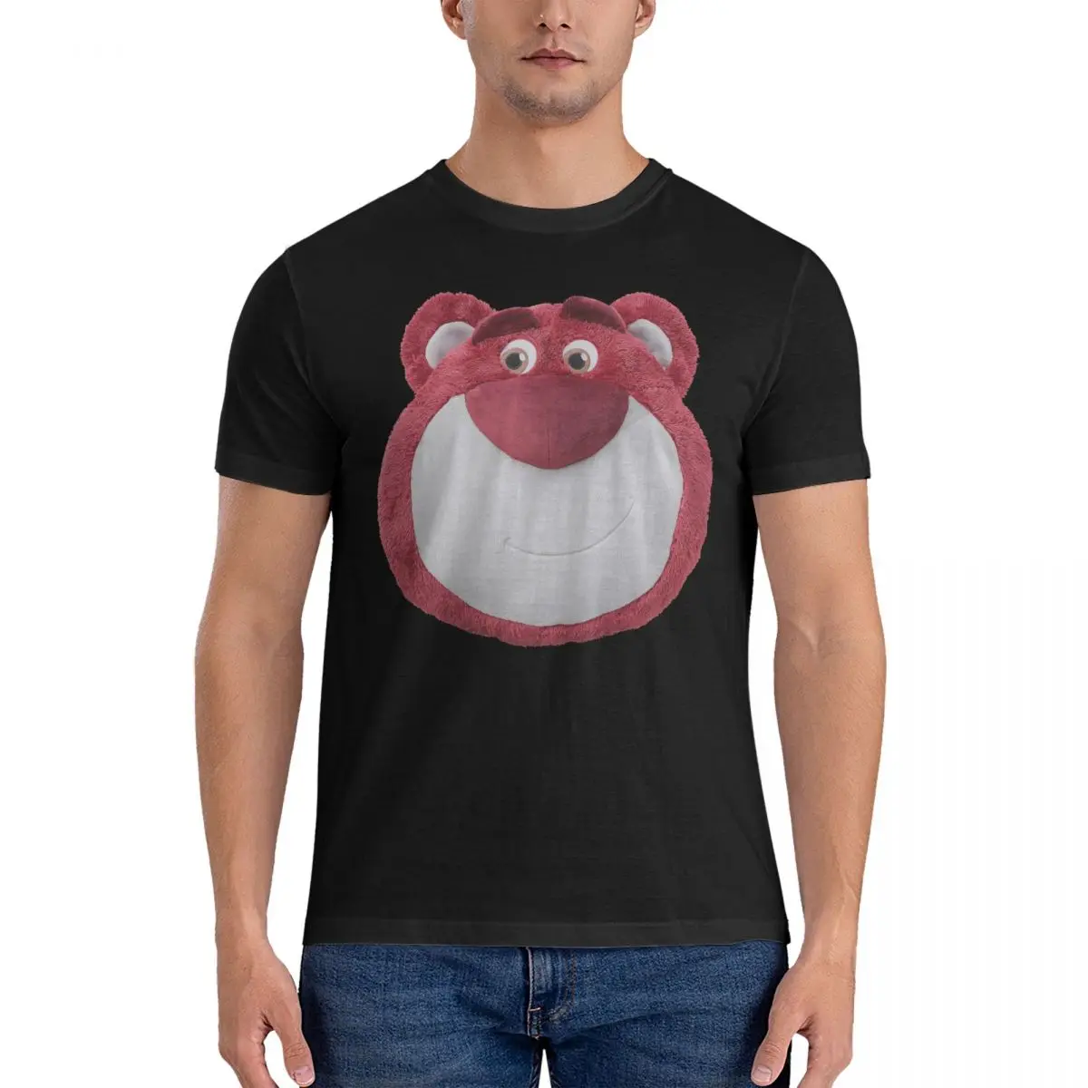 Men's T-Shirt Cute Bear Novelty Pure Cotton Tee Shirt Short Sleeve Disney Toy Story Lotso T Shirt Crewneck Clothes Printing