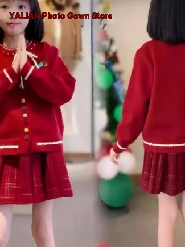 Girls Knit Cardigan Kids Winter Autumn New Year Fashion Thickened Warm Solid Color