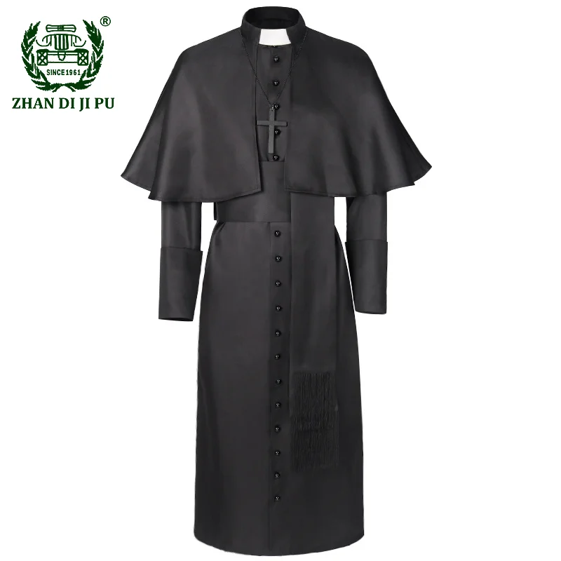 Medieval Priest Costume Men Suit Catholic Church Religious Roman Pope Pastor Father Mass Missionary Robe Clergy Cassock Full Set