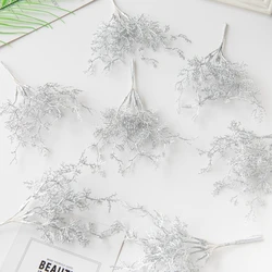 6Pcs/bundle Artificial Plant Golden Silvery Fake Branch Christmas Tree Wreath Accessory Home Balcony Landscape Wedding Decor Diy