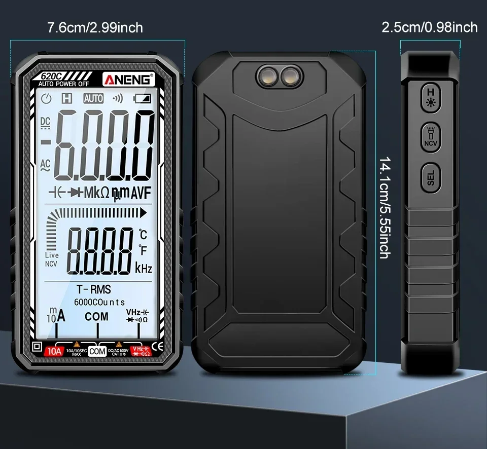 ANENG 620C/621A Digitales Multimeter AC/DC Spannungs- und Strommessgerät 6000 Anzeigen NCV Temperatur Kapazität Widerstand Frequenz ﻿ – Detail 9