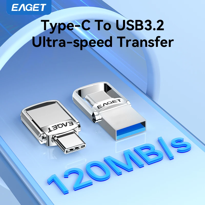 

Флэш-накопитель Eaget USB 3,2 2 в 1, мини USB и Type C, флэш-накопитель 32 ГБ, 64 ГБ, 128 ГБ, флэш-накопитель, флэш-диск для ПК, телефона