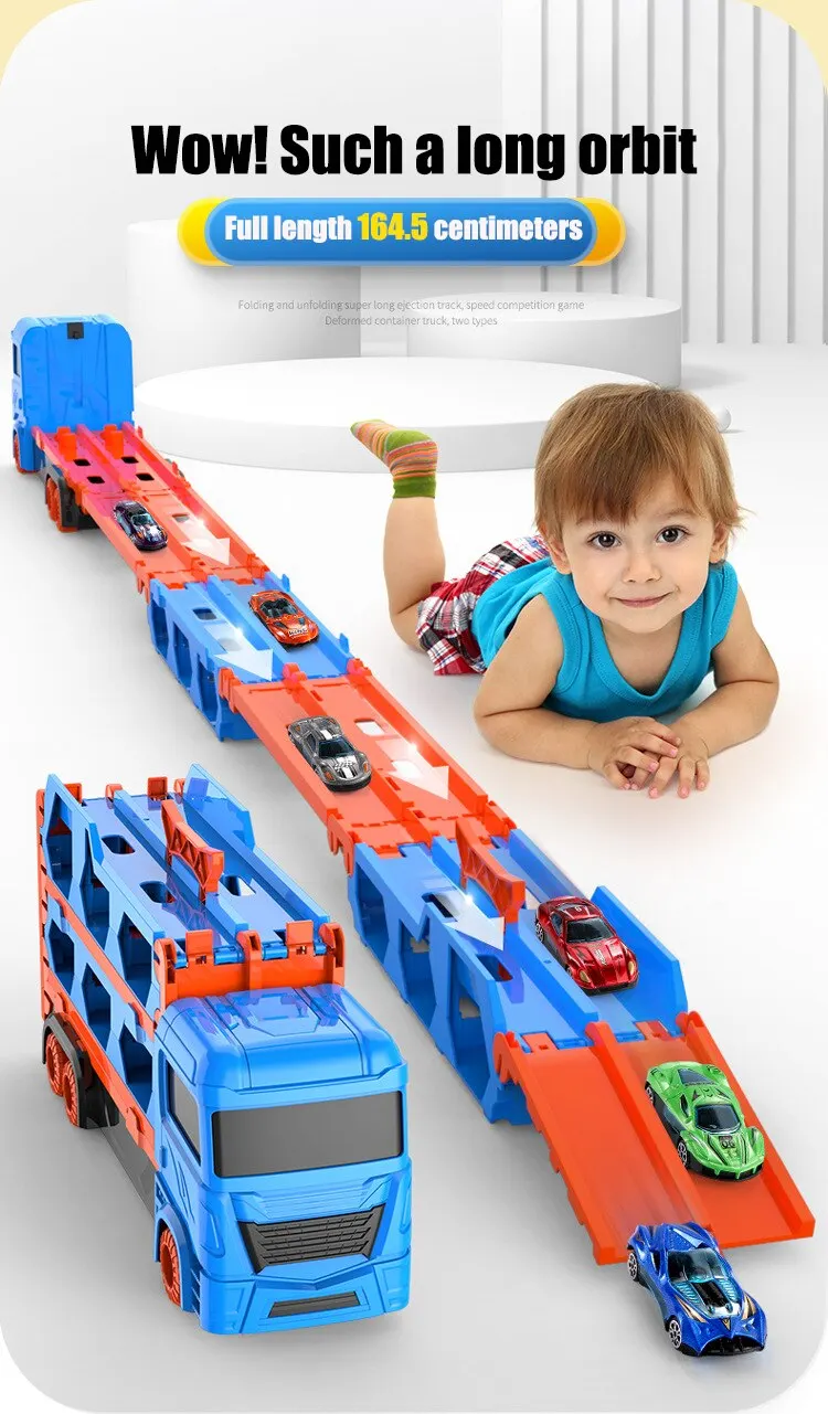 Children's Toy Deformation Catapult Truck Alloy Car Model Folding Storage Transport Vehicle Gifts