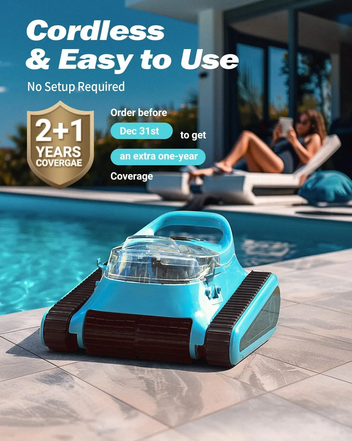 Aspirador de piscina para piscinas, limpiador robótico automático inalámbrico para pared de piscina y línea de agua, wi