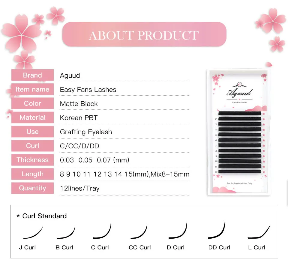 AGUUD Easy Fan Lashes Matte Dark Black Volume Extension 8-15mm Mix Mega Wimpern Blooming Fans Wimpernverlängerung Make-up Cilios – Detail 3