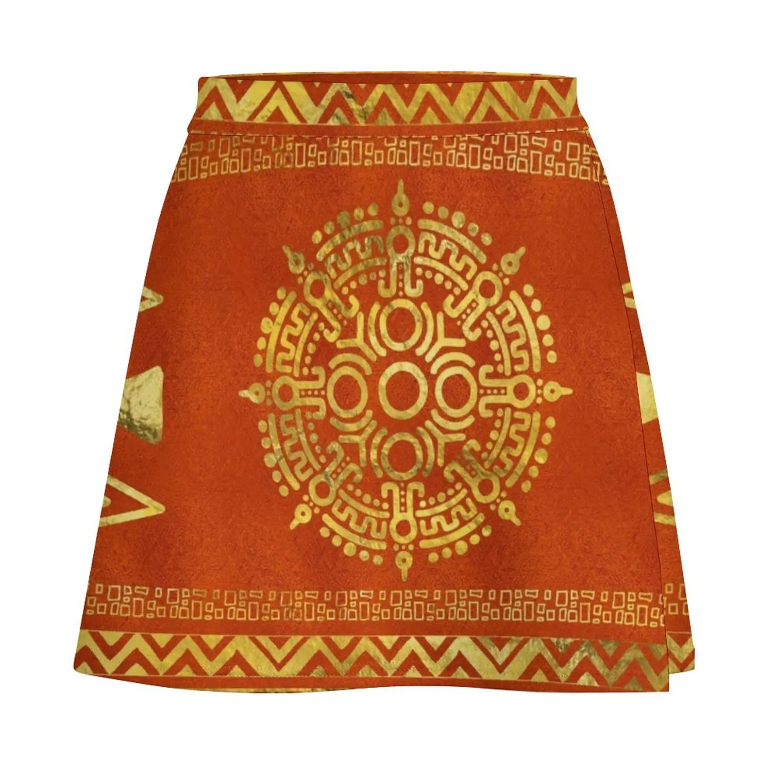 Gold Aztec Calendar Sun symbol Mini Skirt dress novelty in clothes