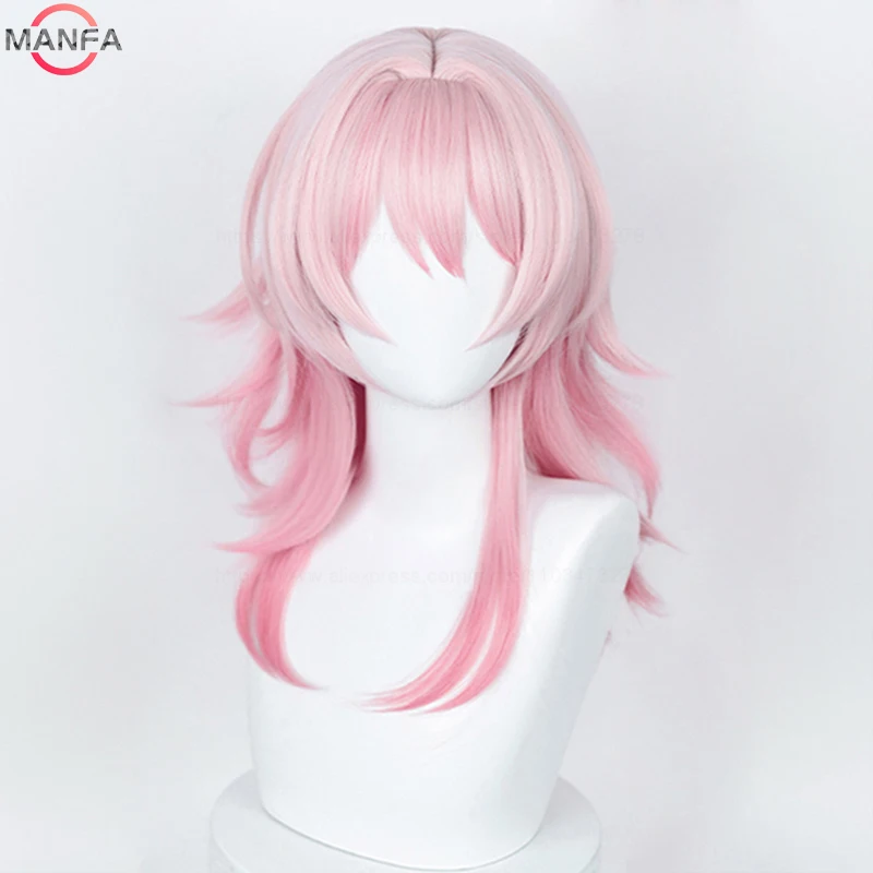 HSR March 7th Cosplay Wig 50cm Long Pink Gradient Wigs Heat Resistant Synthetic Hair Halloween Party