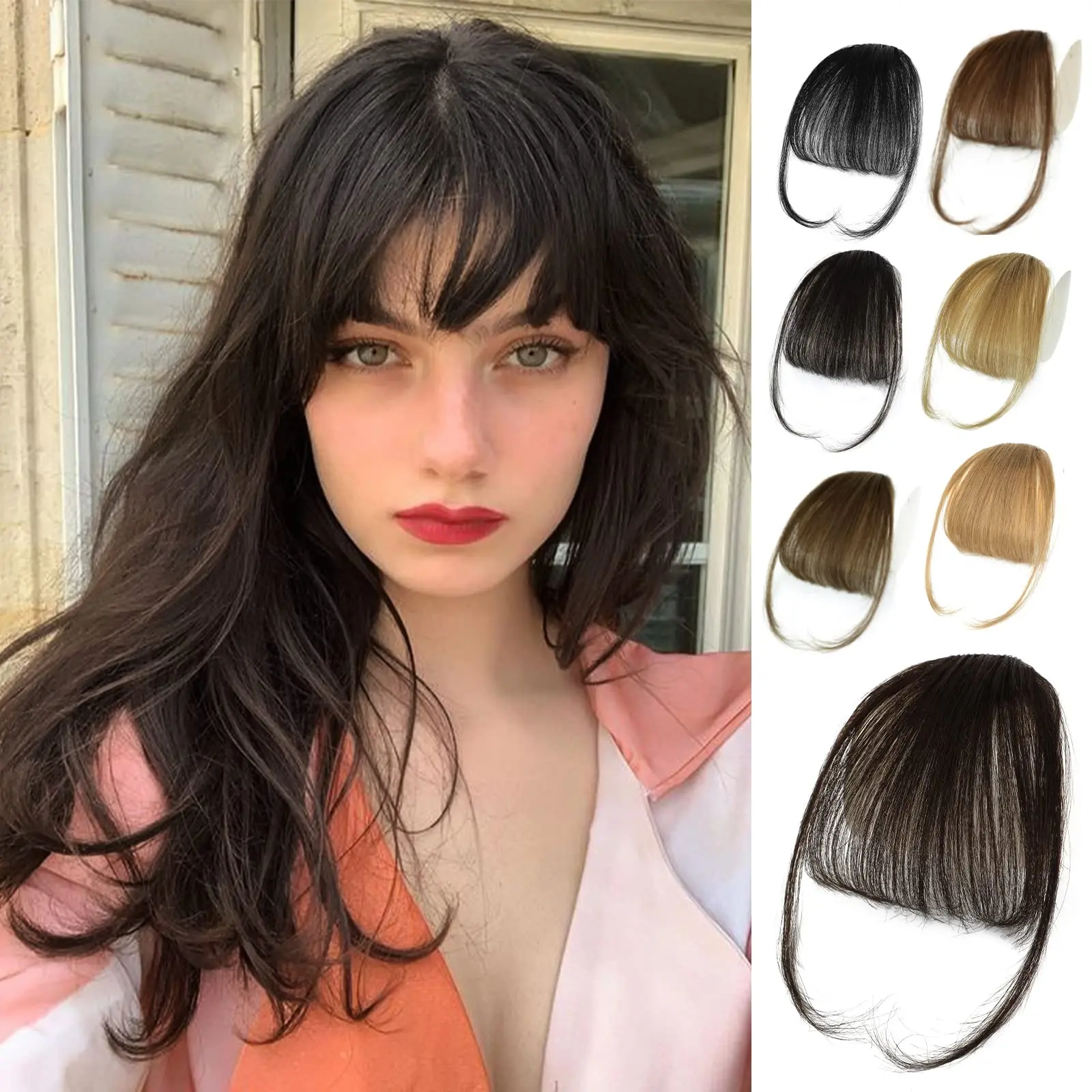 Bangs Hair Clip in Bangs 100% Human Hair Extensions Wispy Bangs Fringe with Temples Hairpieces for Women Clip on Air Bangs