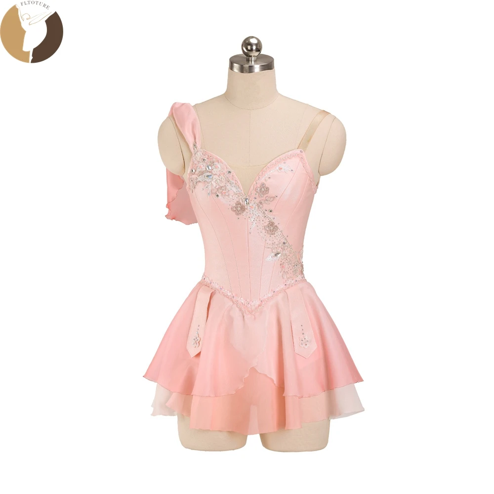 FLTOTURE Professional Pink Orange Short Skirt Ballet Variation Cupid Competition Custom Size Chiffon Dance Wear Costumes 1410