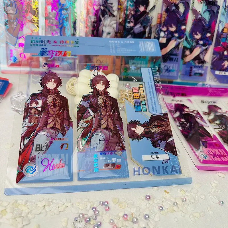 Anime Honkai:Star Rail 3Pcs Blade Kafka Painting HD Laser PVC Gilded Bookmark Postcard for Fans Gifts Collections DIY Handbooks