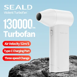 Mini Turbo Air Blower Summer Handheld Violent Fan White 130,000 RPM Super Powerful  For Car Cleaning and Outdoor Use 3-speed