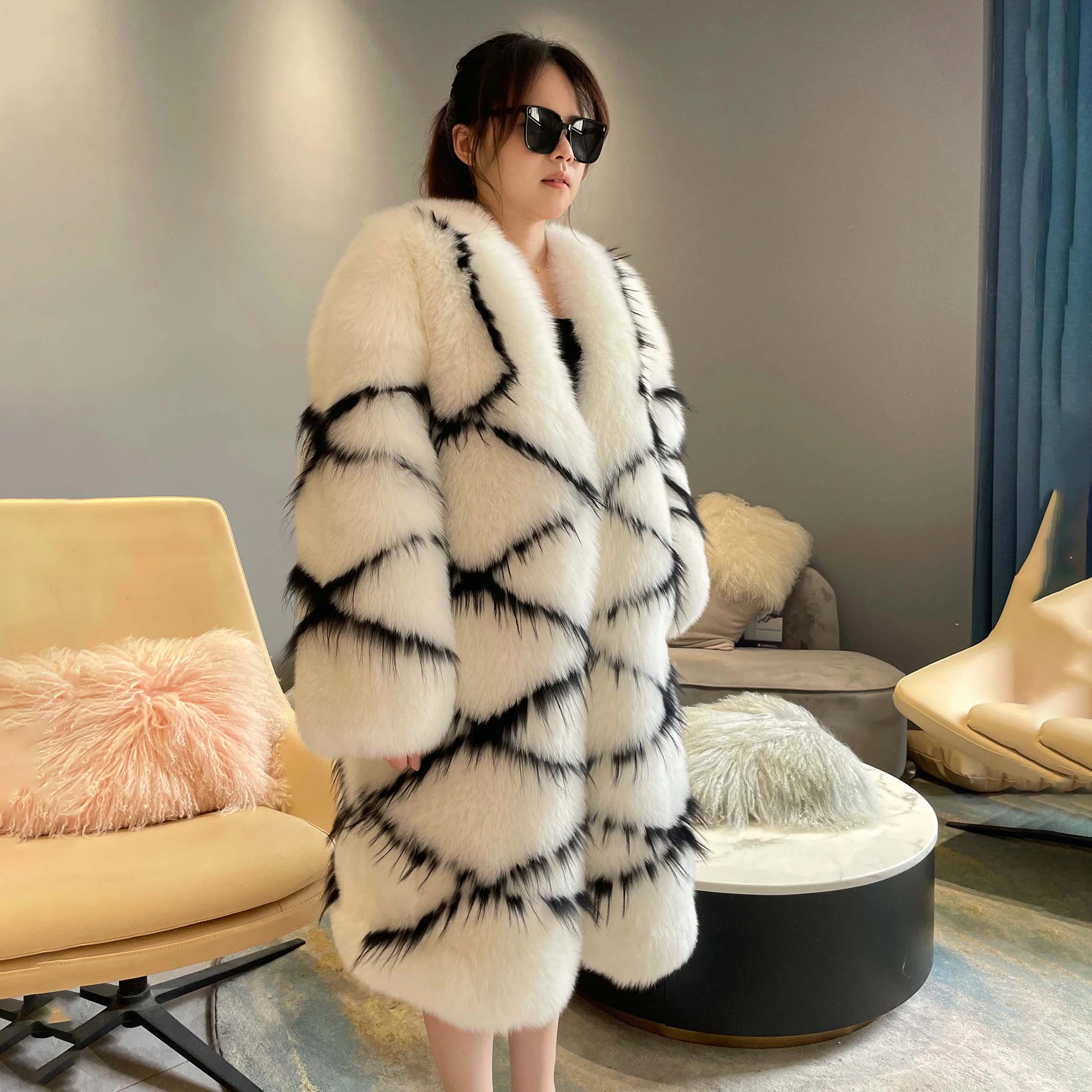 

Fashion Natural Fox Fur Coat Full Skin Long Length Whole Skin Fur Winter Thick Warm Jacket