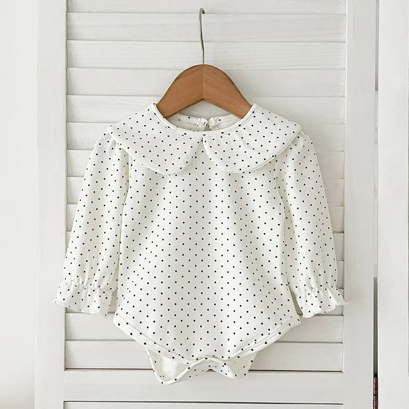 

2025New Spring Infant Baby Girls Long Sleeves Dot Jumpsuits Newborn Kids Baby Girls Children Rompers