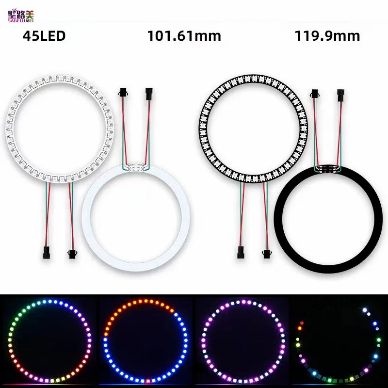 WS2812B LED Ring Lamp Addressable Pixel Light Full Color DC5V SMD 5050 Round Module RGB Lights 8/16/24/35/45 Bits For Arduino