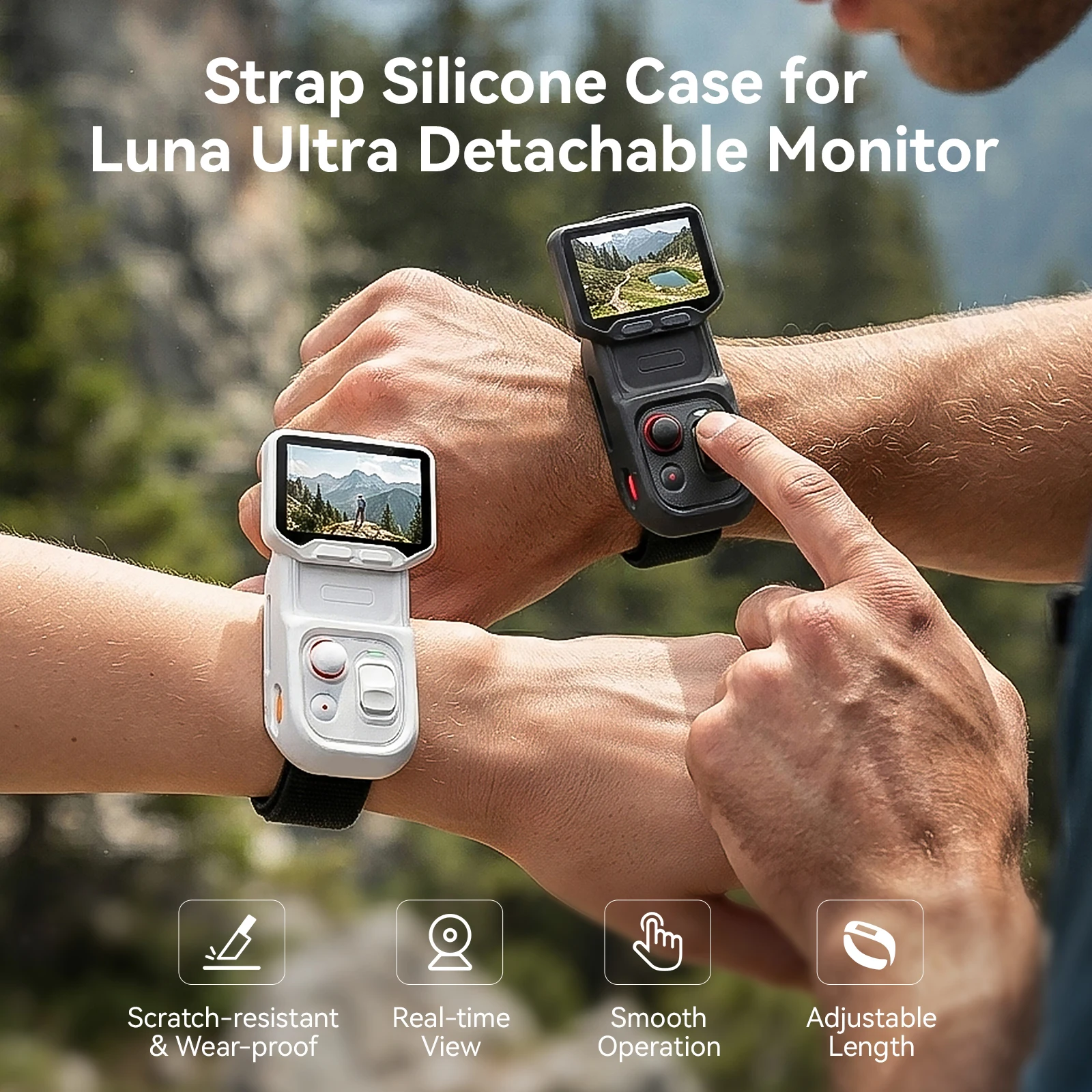 Silicone Case Strap Mount for Insta360 Luna Ultra Remote Monitor Real Time Viewing Adjustable Protective Cover