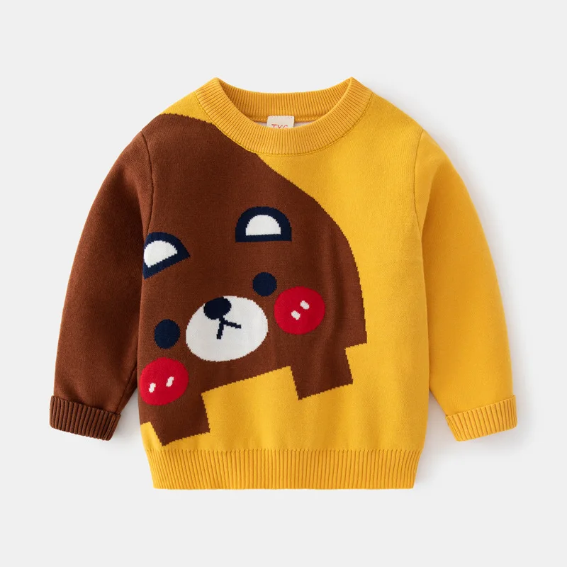 New 2022 Autumn Winter Kids Pullover Sweater Boys Cartoon Jacquard Thick O-neck Knitted Jumper Sweaters Tops Children Clothing