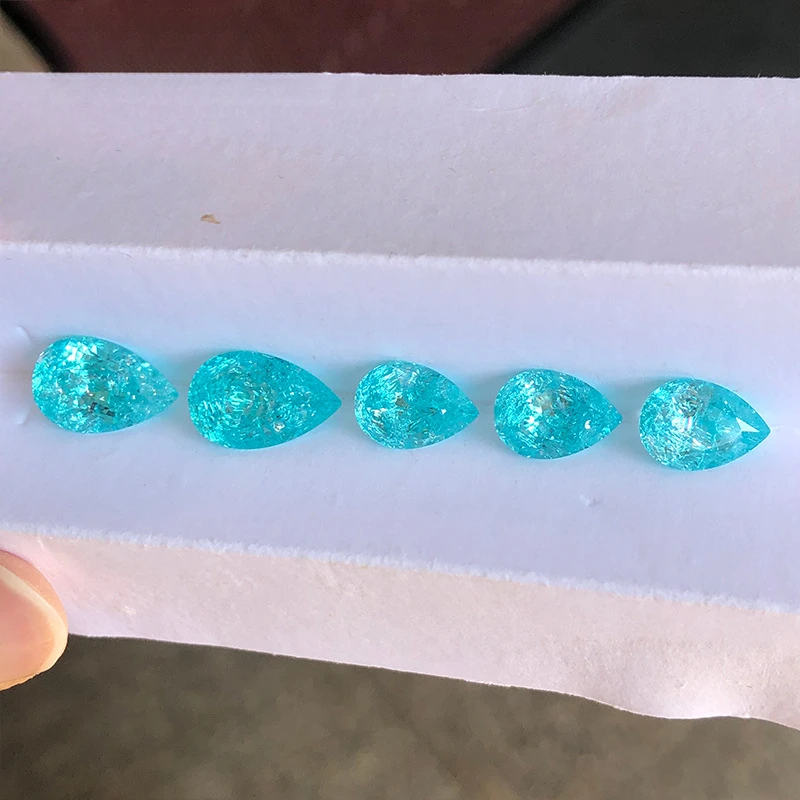 Factory Direct Sale Lab Grown Paraiba Tourmaline Crushed Ice Cut Pear Shape AGL Certificate Available For DIY Jewelry