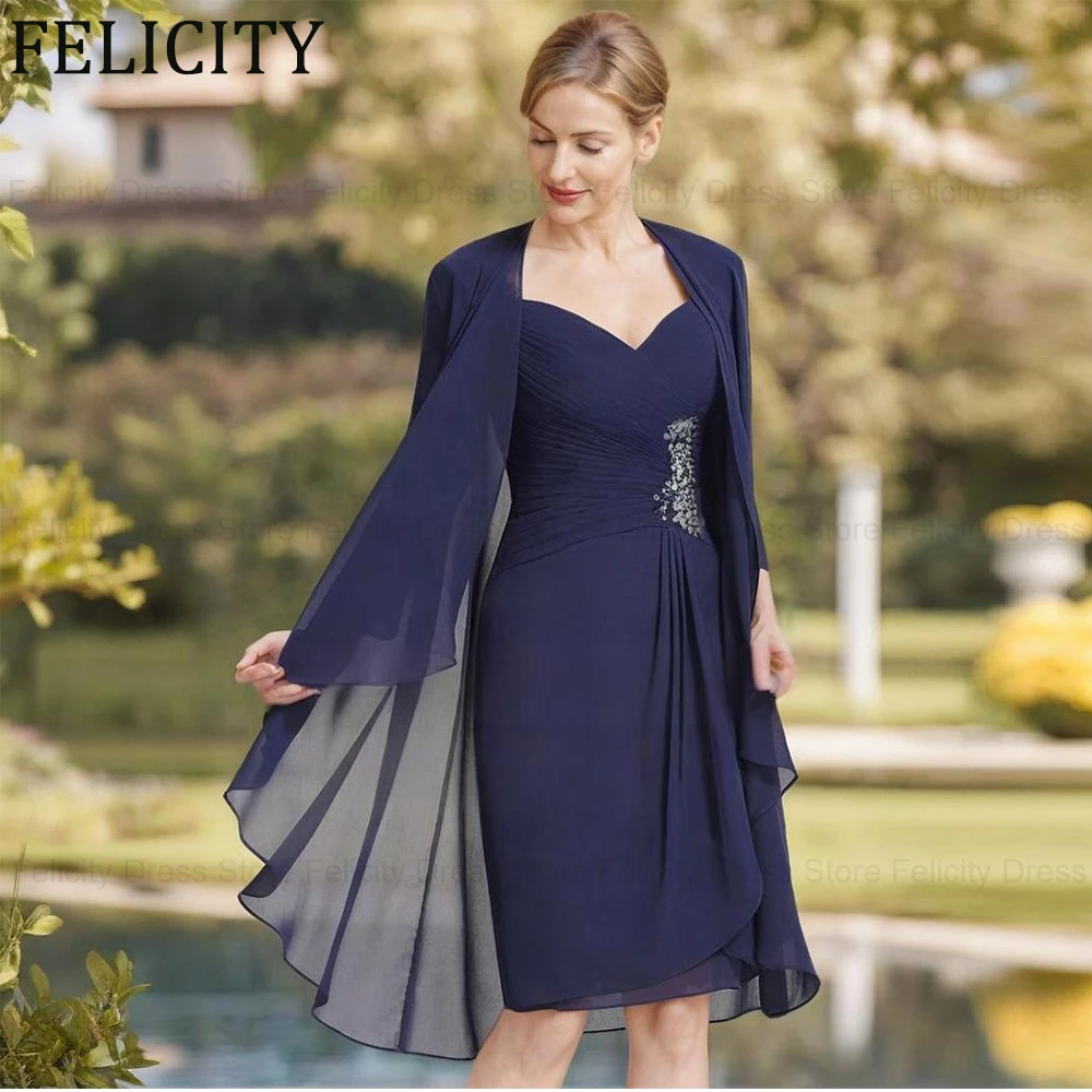 

FELICITY Customized 2 Pieces Elegant Mother of the Bride Dress Sheath Appliques Short Wedding Guest Dresses Party Evening Gowns